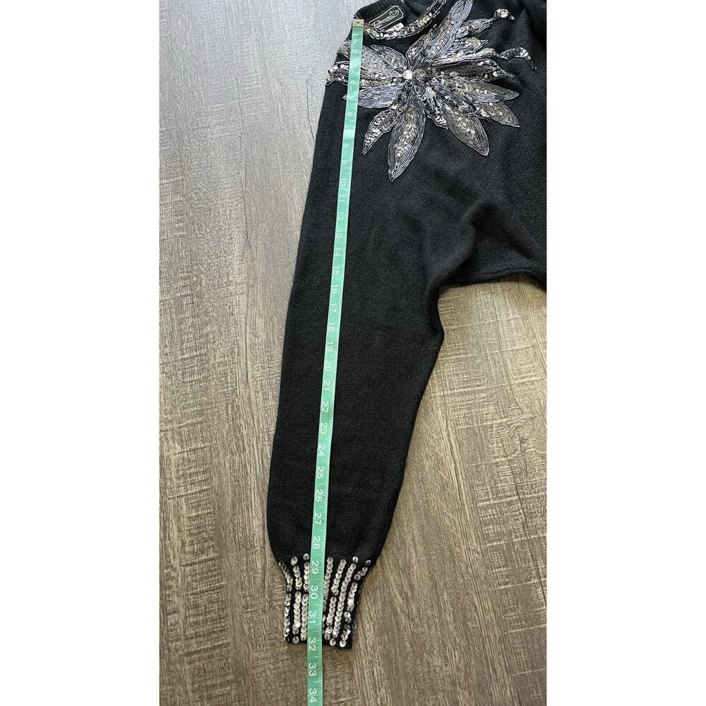Rochelle Women’s Sweater Black Floral Beaded Silk/Nylon/Rabbit Hair/Lamswool, M - Picture 7 of 7